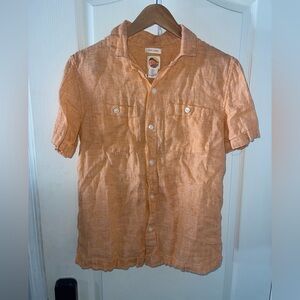 C.C Men's Casual Linen Orange Button Down Shirt